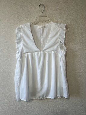 Mustard Seed by Anthropologie White Sleeveless Flowy Babydoll Blouse Size L